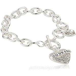 GUESS Womens Pave Heart with Logo Banner Charm Toggle Bracelet