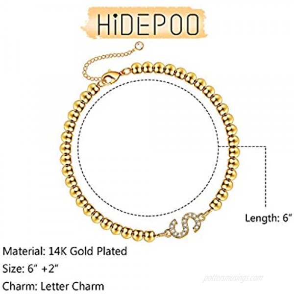 Hidepoo Initial Beaded Bracelets for Women 14K Gold Plated Dainty Cubic Zirconia Bead Initial Bracelets Personalized Letter Beaded Initial Bracelets for Women Girls Jewelry Gifts