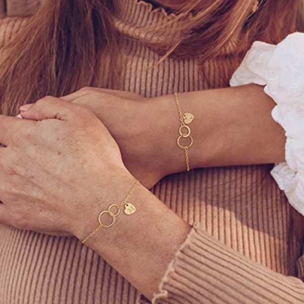 Hidepoo Mother Daughter Bracelets 14K Gold Plated Interlocking Infinity Circles Bracelet Gifts for Mom Layered Heart Initial Bracelet Mother Daughter Gifts for Mother's Day Christmas Birthday