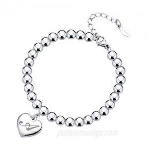 Initial Heart Charm Bracelets 6mm Stainless Steel Beads 26 Letters Bracelet for Women Birthday Gifts