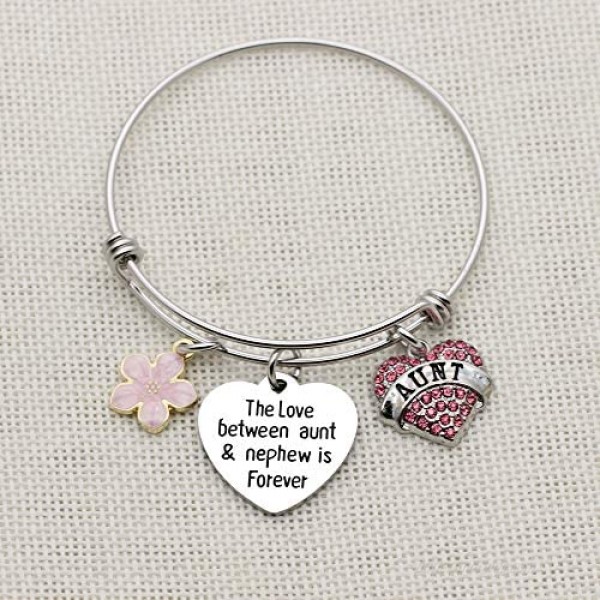 JQFEN Aunt Bracelet from Nephew Charm Flower Bracelet Gifts for Auntie Aunt Mothers Day Present Crystal Heart Pendant Jewelry for Aunt from Nephew