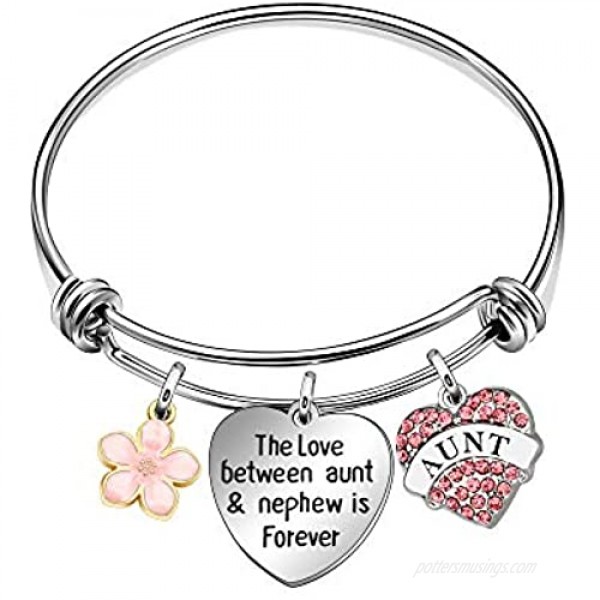 JQFEN Aunt Bracelet from Nephew Charm Flower Bracelet Gifts for Auntie Aunt Mothers Day Present Crystal Heart Pendant Jewelry for Aunt from Nephew