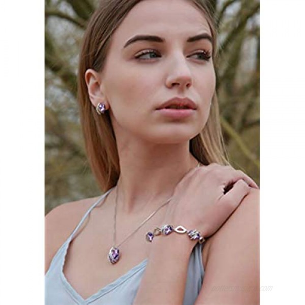 Leafael Wish Stone Link Charm Bracelet with Birthstone Crystals Rose Gold Plated or Silver-Tone 7+2