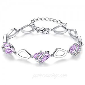 Leafael Wish Stone Link Charm Bracelet with Birthstone Crystals  Rose Gold Plated or Silver-Tone  7"+2"