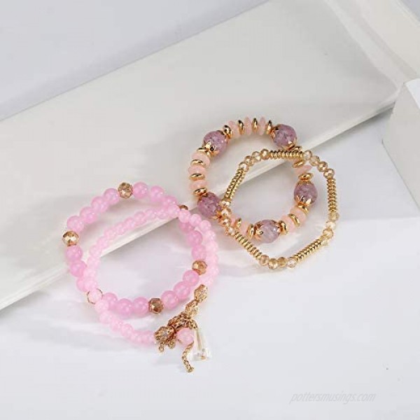 LILIE&WHITE Stretched Bead Bracelet for Women 4 Strands Love Crystal Bangle Bracelets Charms Women Bracelets