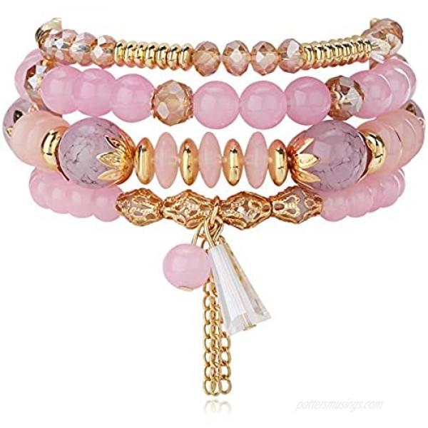 LILIE&WHITE Stretched Bead Bracelet for Women 4 Strands Love Crystal Bangle Bracelets Charms Women Bracelets