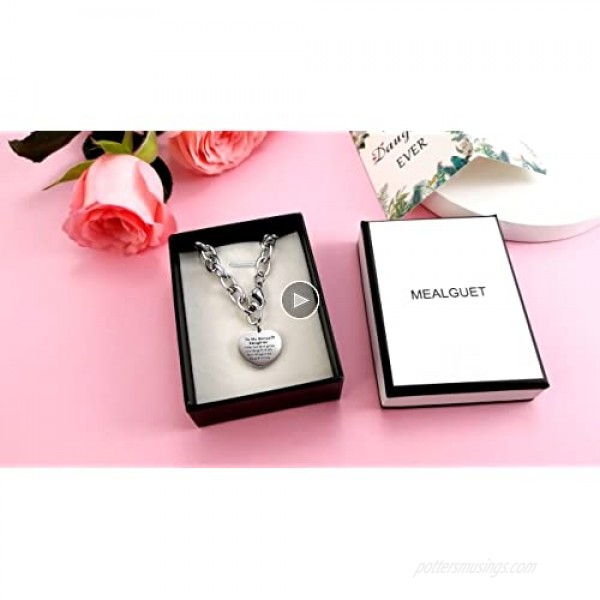 MEALGUET to My Daughter/to My Mom Bracelet 316L Stainless Steel Message Stamped Heart Charm Link Bracelets Wedding Birthday Mother Daughter Bracelet Gift Box