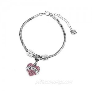 “Mom” Charm Bracelets | Adorable Pink Mother Heart Bracelet | Best Hearts Bracelet for Woman