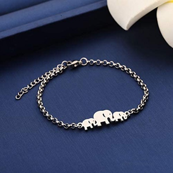 MYOSPARK Twin Mom Bracelet Lucky Mother and Twins Elephant Charm Adjustable Chain Bracelet Baby Announcement Pregnancy Gift for New Mom of Twins