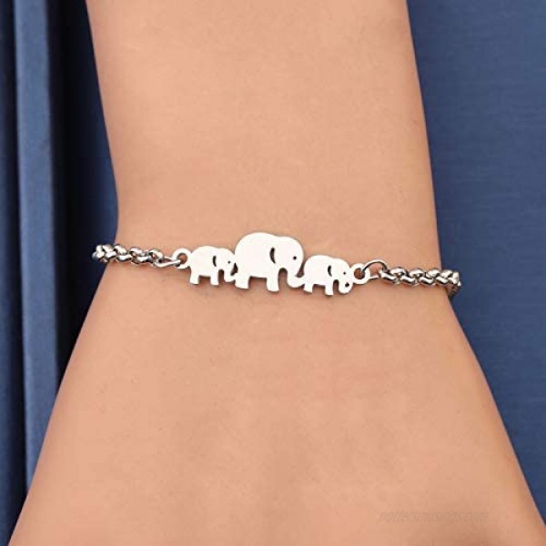 MYOSPARK Twin Mom Bracelet Lucky Mother and Twins Elephant Charm Adjustable Chain Bracelet Baby Announcement Pregnancy Gift for New Mom of Twins