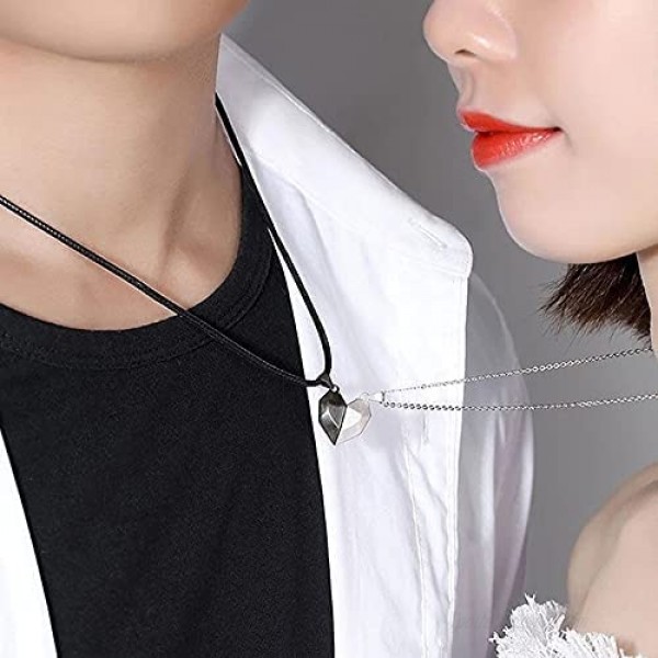 Myrnaist Magnetic Couples Bracelets Two Souls One Heart Pendant Necklaces Set Mutual Attraction Relationship Matching Rope Bracelet Wishing Couples Necklace Gift for Women Men Boyfriend Girlfriend