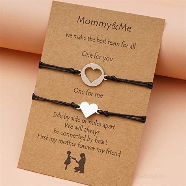Nanafast 4-6 PCS Mother Daughter Bracelets Adjustable Heart Matching Bracelets Set Mommy and Me Bracelets Gifts for Mother’s Day Birthday Christmas