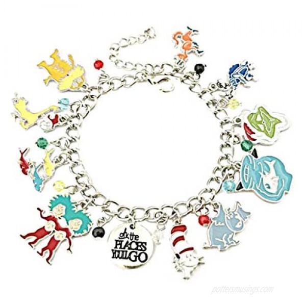 New Horizons Production The Cat in The Hat Themed Assorted Charms Metal Charm Bracelet