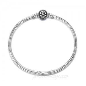 NINAQUEEN 925 Sterling Silver Basic Snake Chain Bracelet with Black Clasp Charms Fit Pandora Charms
