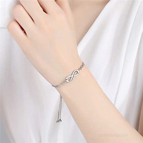 NUOSHING Infinity Love Bracelet 14K Gold Plated Crystal Symbol Charm Bracelet Adjustable Slider Bracelet Gift for Women TeenGirls