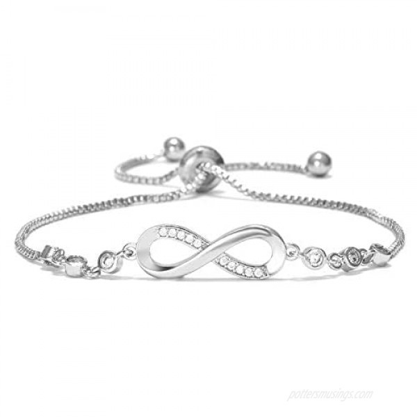NUOSHING Infinity Love Bracelet 14K Gold Plated Crystal Symbol Charm Bracelet Adjustable Slider Bracelet Gift for Women TeenGirls