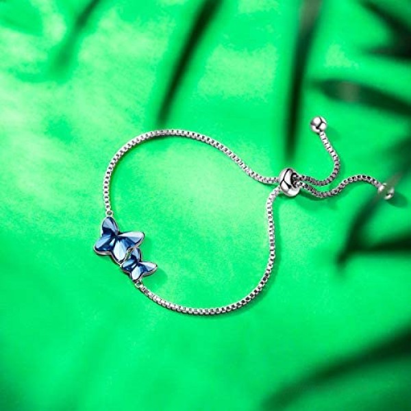 PAULINE&MORGEN ✦Butterfly Dream✦ Valentine's Day Bracelet Gifts for Her Women Butterfly Bangle Tennis Bracelets for Women with Denim Blue Crystal from Swarovski Box Chain Hypoallergenic