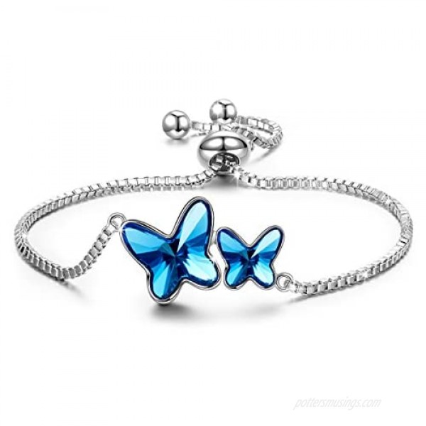 PAULINE&MORGEN ✦Butterfly Dream✦ Valentine's Day Bracelet Gifts for Her Women Butterfly Bangle Tennis Bracelets for Women with Denim Blue Crystal from Swarovski Box Chain Hypoallergenic