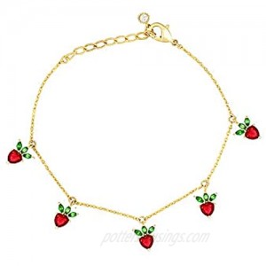 Pingyongchang 14K Gold Plated Cute Fruit Charm Bracelet Anklets Sweet Pineapple Cubic Zirconia Apple Cherry Crystal Beach Chain Bracelet for Women Girls Gifts Party Jewelry