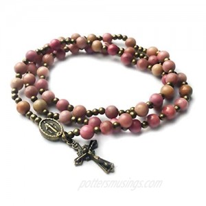 Pink Rhodonite Stone Catholic Rosary Bracelet for Women with Miraculous Medal Charm - Catholic Gifts - Rosarios Catolicos