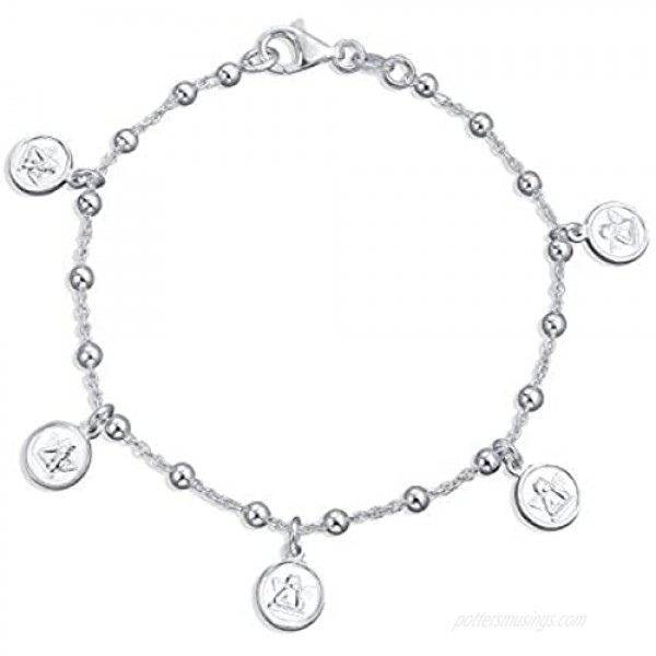 Protection Dangle Round Disc Medal Multi Charm Guardian Angels Cherubs Coin Bracelet For Women For Teen 925 Sterling Silver