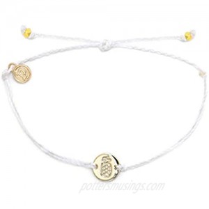 Pura Vida Silver Pineapple Coin Charm Bracelet - Plated Charm  Adjustable Band - Waterproof - White