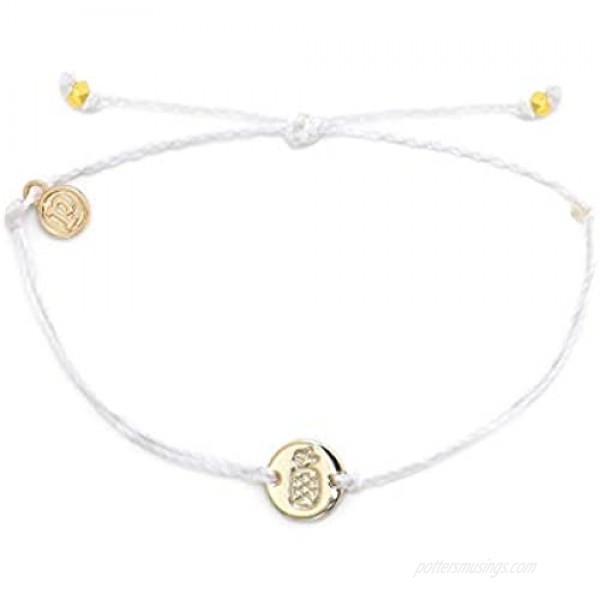Pura Vida Silver Pineapple Coin Charm Bracelet - Plated Charm Adjustable Band - Waterproof - White