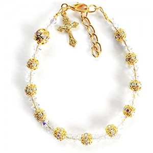 Rana Jabero Sparkling Rosary Crucifix Cross Charm Bracelet Made with Crystals from Swarovski - Gold Plated