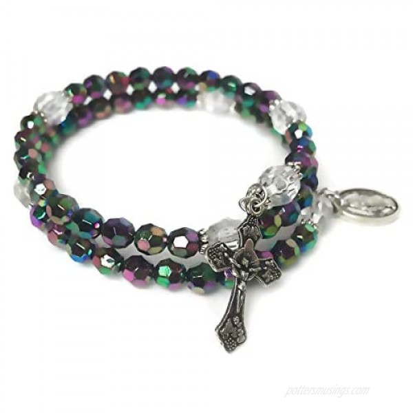 Rosary Bracelet - Prismatic Purple Crystal Full 5 Decade Rosary Bracelet