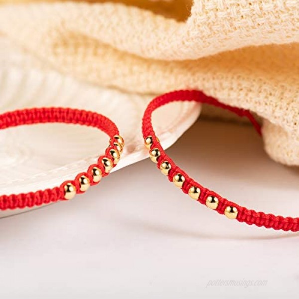 Shonyin Lucky 7 Knots Kabbalah Red String Bracelet Protection Gold Bead Bracelets Jewelry Gifts for Women Men Couples Family Friendship Best Friend