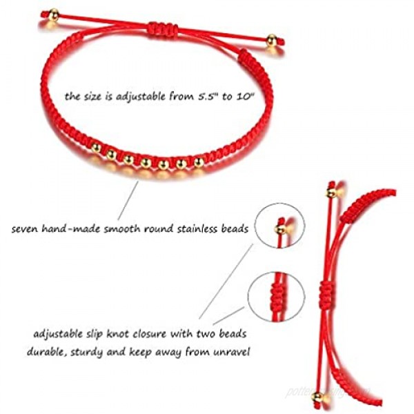 Shonyin Lucky 7 Knots Kabbalah Red String Bracelet Protection Gold Bead Bracelets Jewelry Gifts for Women Men Couples Family Friendship Best Friend
