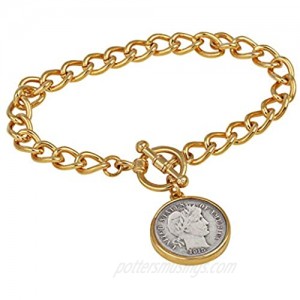 Silver Barber Dime Goldtone Coin Toggle Bracelet
