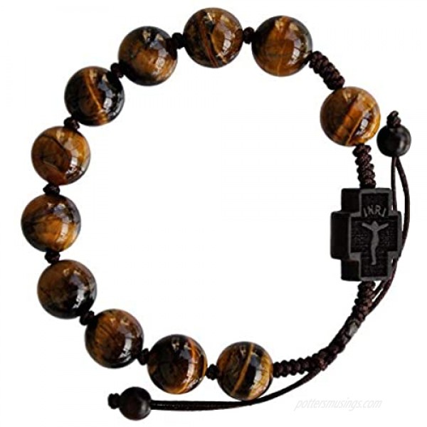Sine Cera 10mm Adjustable Tiger Eye and Jujube Wood Rosary Bracelet