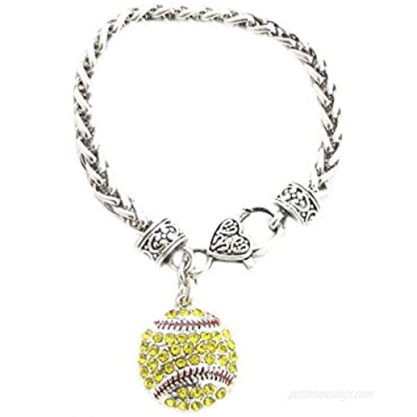 Sports Accessory Store Softball Yellow Crystals Red Stitching Lobster Claw Bracelet