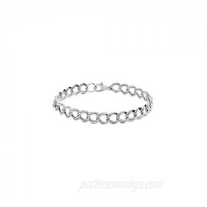 Sterling Silver 925 Italian 4mm Double Link Charm Bracelet  Sizes 5" - 9"