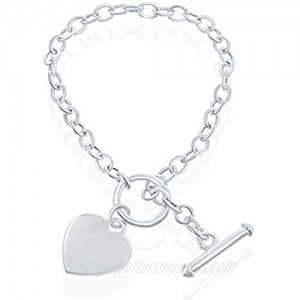 Sterling Silver Italian 7.5 Engravable Heart Charm Toggle Bracelet