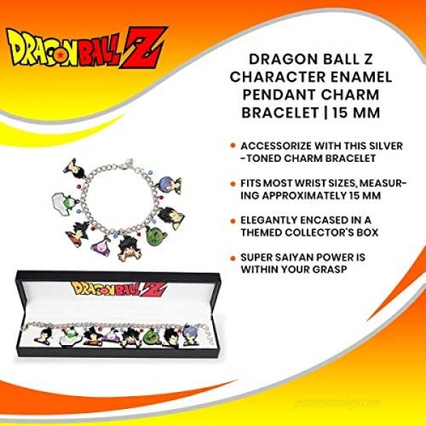 Toynk Dragon Ball Z Character 15-mm Silver-Toned Charm Bracelet | Includes 8 Unique Enamel Pendant Charms | Goku Vegeta Piccolo and More | Fashionable Anime Manga Wrist Jewelry Accessories