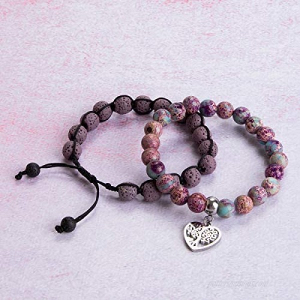 Tree of Life Bracelet - Lava Stone Essential Oil Gemstone Beaded Yoga Meditation Regalite Stone Beach Charm Bracelet Set