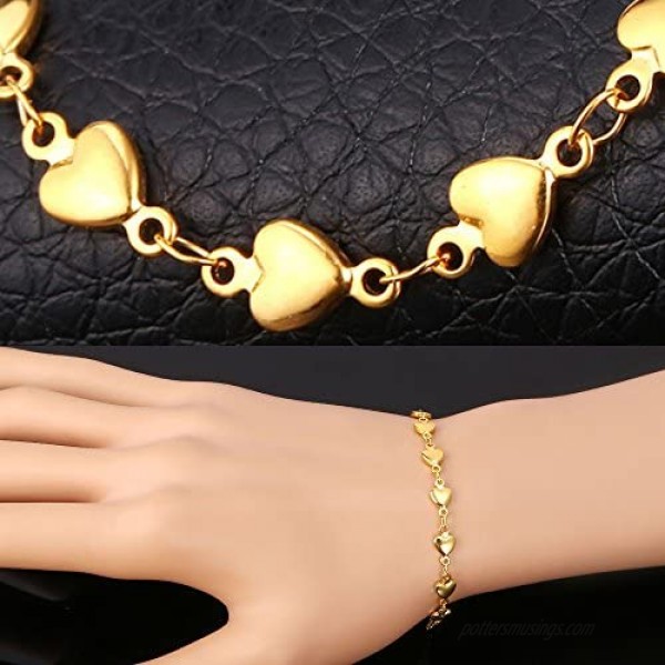 U7 Heart Charm Bracelet Stainless Steel Dainty Link Chain Dainty Jewelry Custom Initials Charm/Love Heart Bracelet for Women Girls Length Adjustable 7-10 Inch