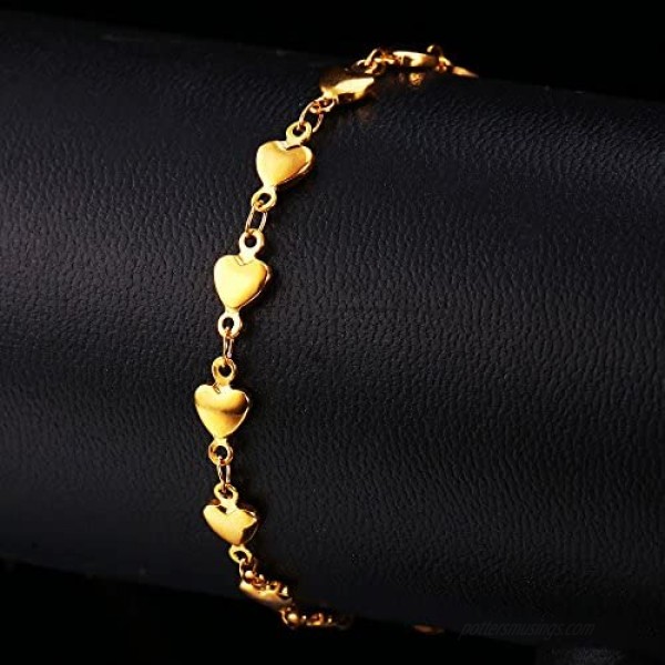 U7 Heart Charm Bracelet Stainless Steel Dainty Link Chain Dainty Jewelry Custom Initials Charm/Love Heart Bracelet for Women Girls Length Adjustable 7-10 Inch