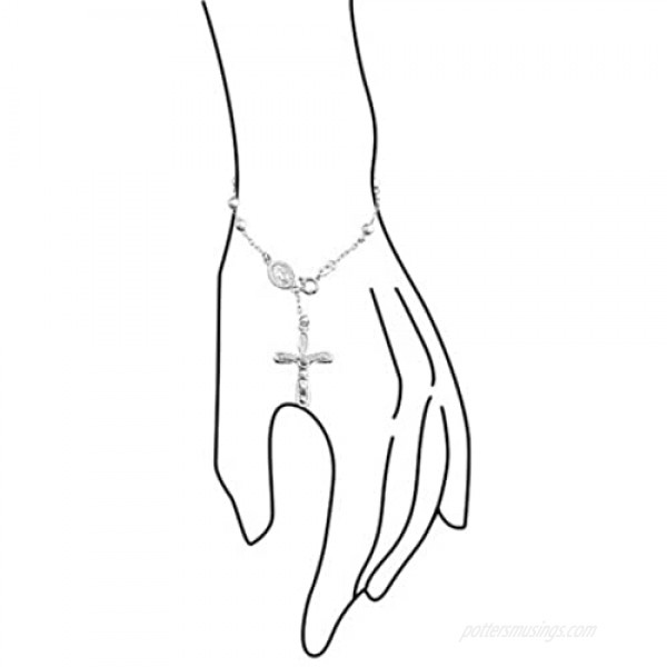 Virgin Mary Rosary Prayer Beads Jesus Crucifix Infinity Cross 925 Sterling Silver Bracelet For Women For Communion 3MM