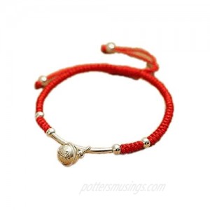 Womens Real 925 Sterling Silver Amulet Handmade Lucky Bell Bracelet Red Rope Bangle Jewelry