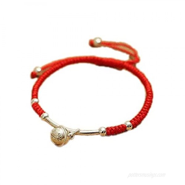 Womens Real 925 Sterling Silver Amulet Handmade Lucky Bell Bracelet Red Rope Bangle Jewelry