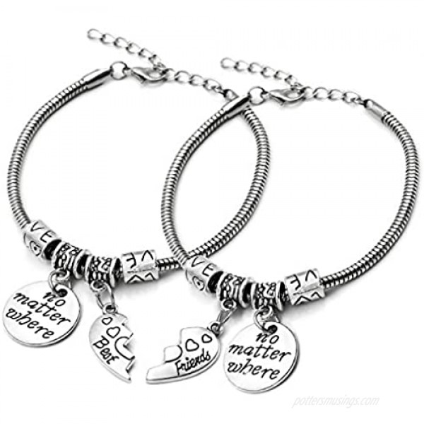 XYIYI 2pcs Best Friend Bracelet No Matter Where Split Broken Heart Double Bangle Bracelet Set Friendship Gift