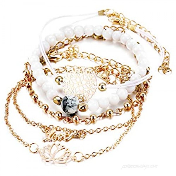 Yeegor 10 Pcs Layered Bohemian Beaded Bracelet Set Adjustable Charm Pendent Stack Wrap Bangle Anklet Bracelets for Women Girl
