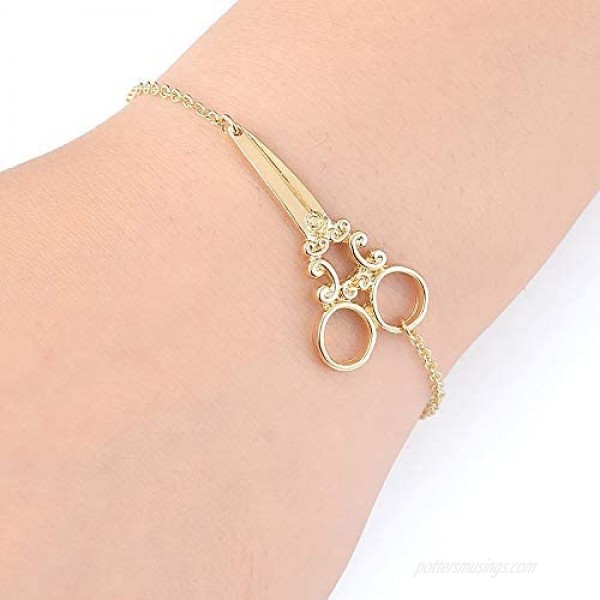YOOE Cute Silver Scissors Bracelet. Adjustable Scissors Shape Link Bracelet Charm Chain Bracelet for Women Hairdresser Seamstress Gift (Gold)