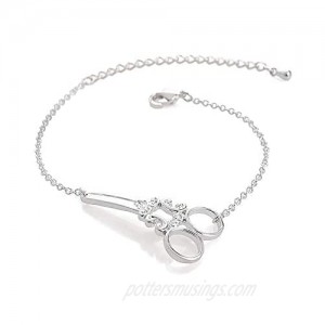 YOOE Cute Silver Scissors Bracelet. Adjustable Scissors Shape Link Bracelet Charm Chain Bracelet for Women Hairdresser Seamstress Gift (Silver)