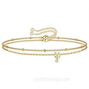 Yoosteel Tiny Initial Bracelets for Women Girls 14K Gold Filled Handmade Letter Bead Bracelet Personalized Layered Initial Bracelets for Women Girls Jewelry Gifts