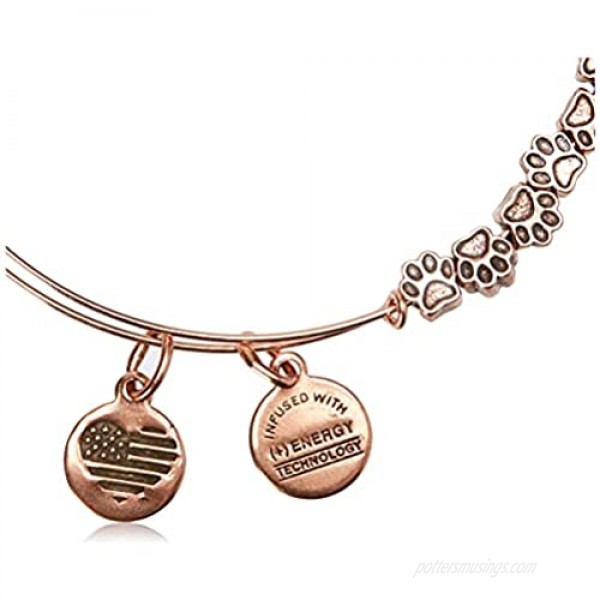 Alex and Ani Accents Paw Print Beaded Expandable Bangle for Women Rafaelian Rose Gold Finish 2 to 3.5 in