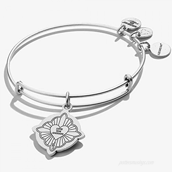 Alex and Ani Divine Guides Expandable Bangle Bracelet for Women Jesus Engraved Charm Rafaelian Finish 2 to 3.5 in